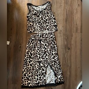 Monteau Leopard Print Shirt and Skirt Set